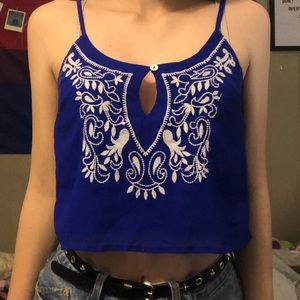 Charlotte Russe cropped blue embroidered tank top